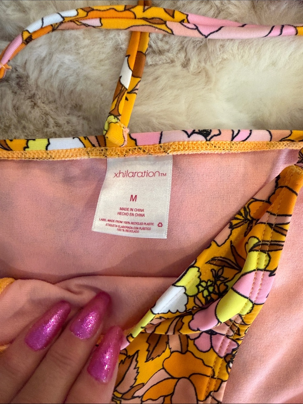 Xhilaration orange pink and yellow floral print bikini size medium - Picture 3 of 8
